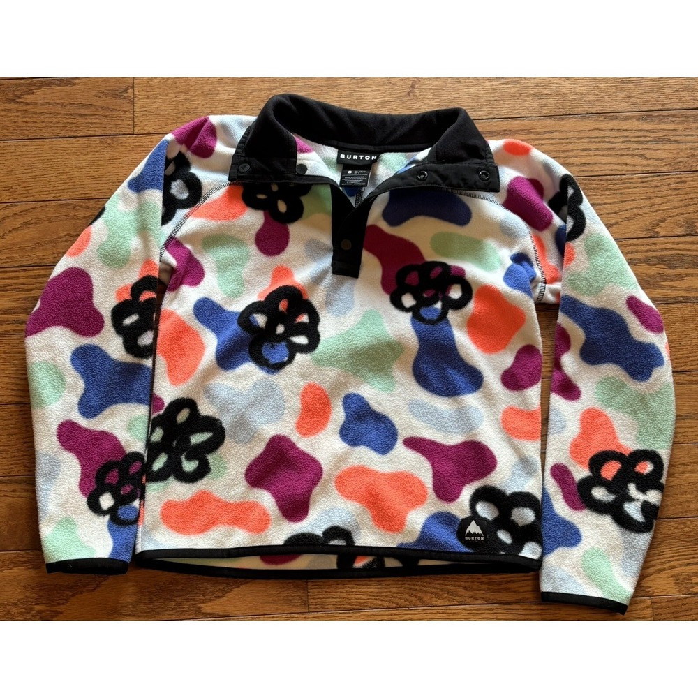 Burton Spark Fleece Anorak Sweater T-Snap Floral Abstract Pullover Girls Size S